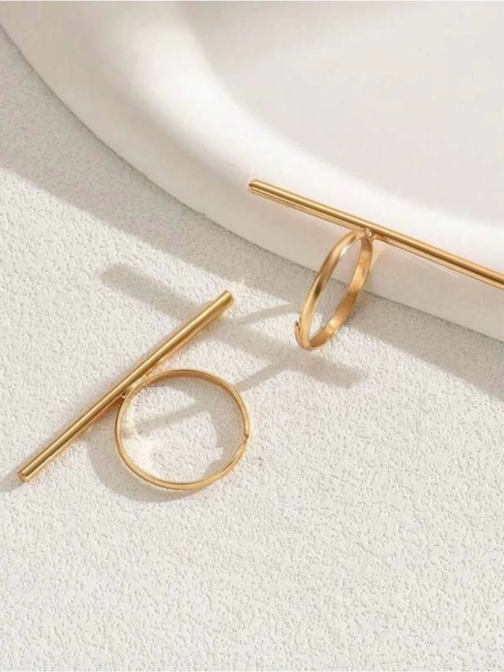 Gold Horizontal Bar Cross Ring - Set of 2